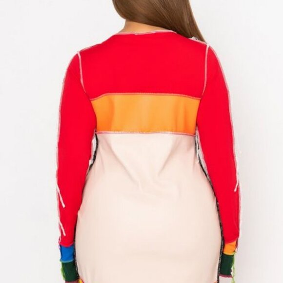 PLUS FAUX LEATHER PATCHWORK MINI DRESS (  BRAND NEW !! ) - Picture 4 of 8